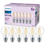 Mehrfachpackung 6x Philips Glühbirne LED E27 Birne Fadenlampe Klar 7W 850lm - 840 