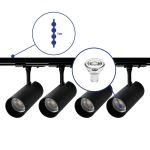 Bright Choice Ensemble complet Rail Monophasé Rail 1 Mètre Noir | incl. 4x Spot + GU10 2700K 3W Dimmable + Embout, Connecteur d’Alimentation